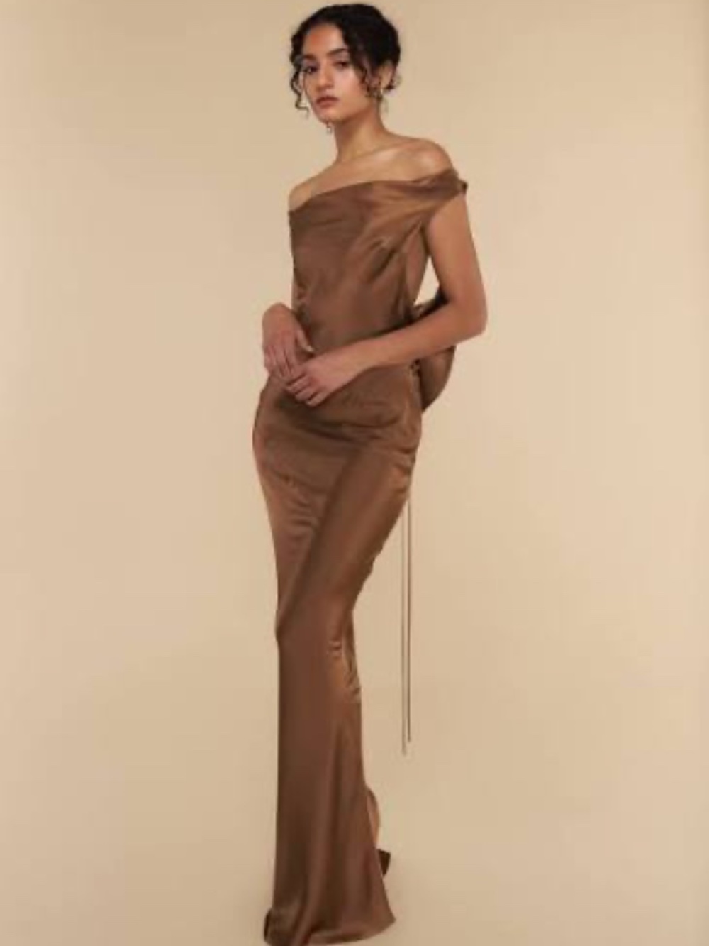 Mirror Palais Plunging Back Cowl Neck Dress- Toffee